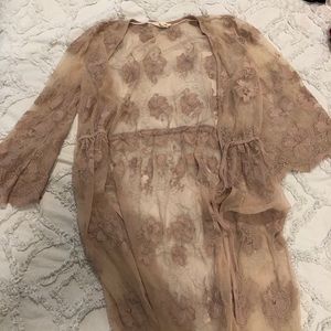 Onetheland long lace kimono cover blush